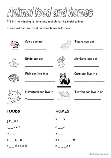 Animal Foods And Homes English Esl Worksheets Pdf And Doc