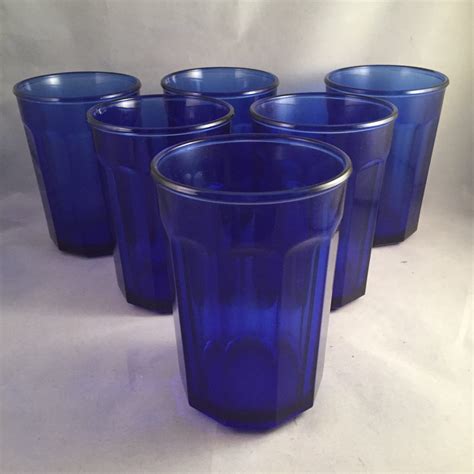 Cobalt Blue Large Drinking Glasses Set Of 6 Made In France