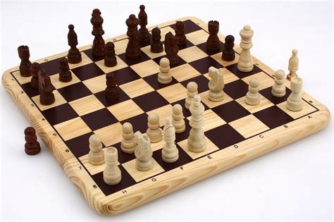 Nice Chess Game On Massive Wooden Board With Inlays Including Wooden