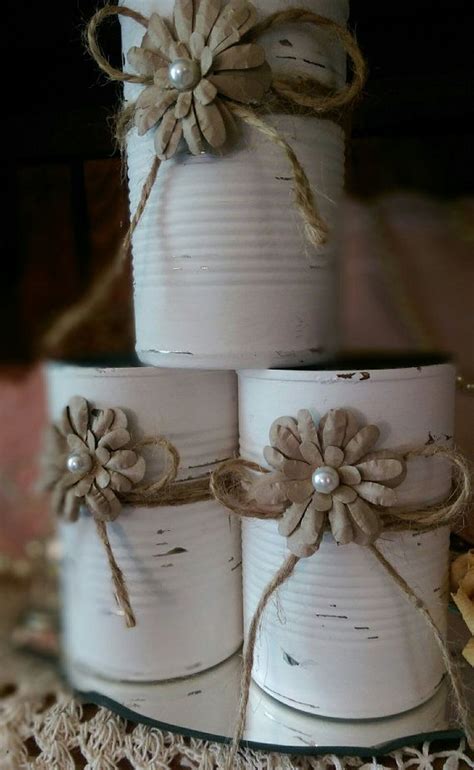Each table was dressed with glittery gold runners, small pots of succulents, wooden barrels full of. Shabby Chic White Tin Can Country Barn Wedding Rustic ...