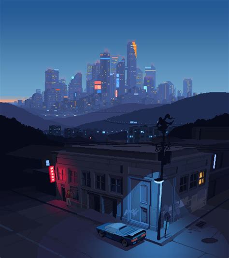 Retrowave Cyberpunk “198x Game ” Pixel City Pixel Art Pixel Animation