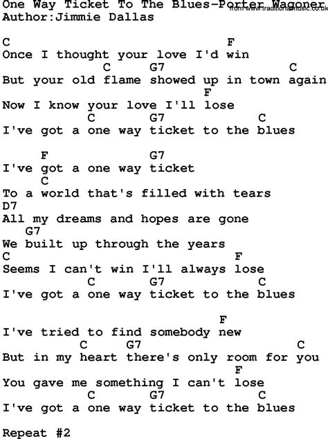 Country Musicone Way Ticket To The Blues Porter Wagoner Lyrics And Chords