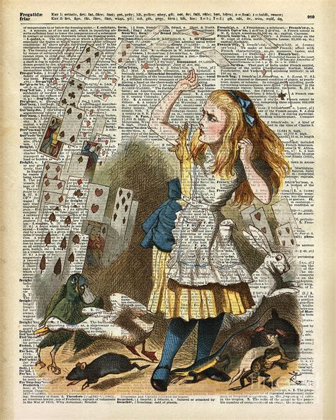 Alice In The Wonderland On A Vintage Dictionary Book Page Drawing By