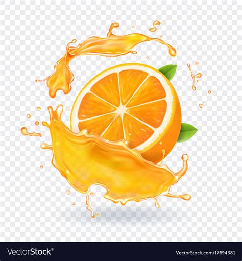 Orange Juice Splash Realistic 3d Fruit Royalty Free Vector