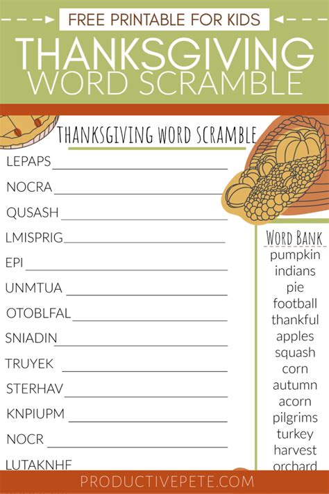 Food Word Scramble Printable