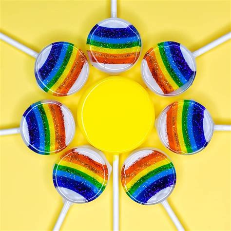 Rainbow With Glitter Round Lollipops Kids Birthday Party Etsy