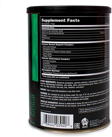 Universal Nutrition Animal Pak Immune Daily Defense 30 Packs Vitamins