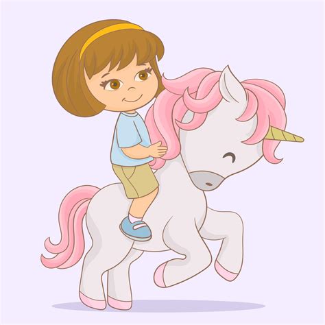 Girl Riding On Her Cute Unicorn 2242753 Vector Art At Vecteezy