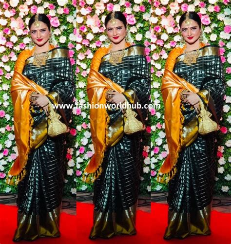 Rekha In Black Kanjeevaram Saree Fashionworldhub