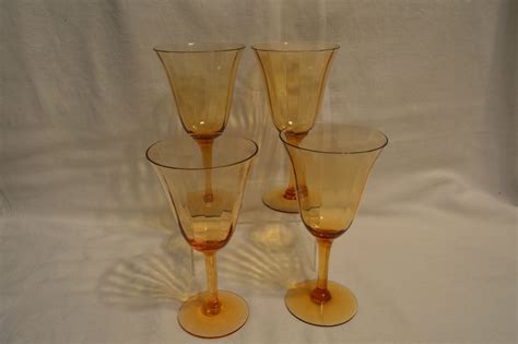 Vintage Amber Stemmed Goblets Set Of 4 By Bigblossomantiques On Etsy Stem Amber Delicate