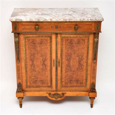 Antique French Burr Walnut Marble Top Cabinet Marylebone Antiques