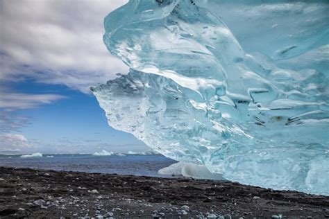 Melting Iceberg On Black Beach At Jokulsarlon Southeastern Iceland
