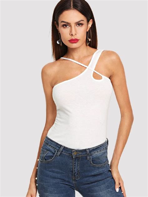 Strappy One Shoulder Tank Top Tank Tops Tops Tank