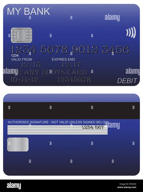 Front And Back Of Blue Debit Card Design With Detail Isolated On A