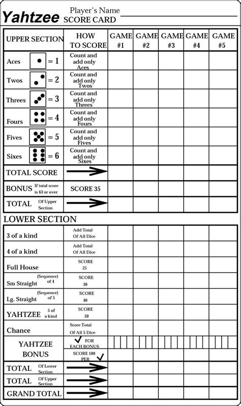 yahtzee print your own yahtzee game card pdf prints