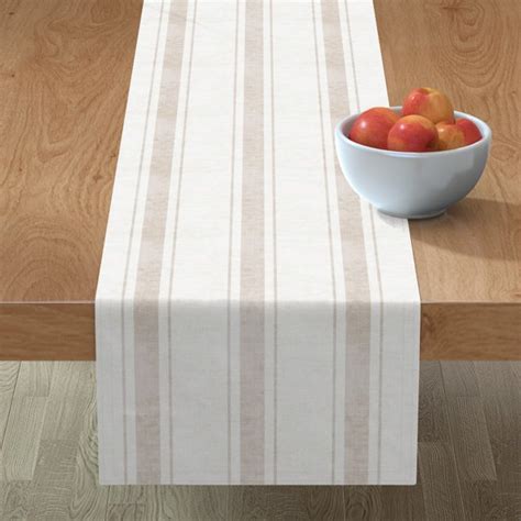 Cotton Sateen Table Runner 90 Neutral French Ticking Stripe Tan