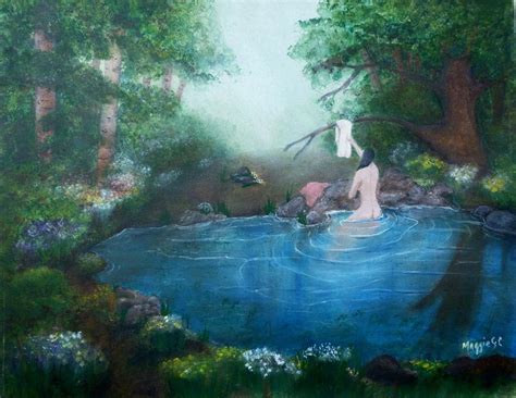 Nude Bathing In Pond Painting By Maggie Cabral Fine Art America