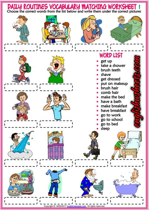Daily Routine Vocabulary Matching Exercise Esl Worksheets Daily Riset