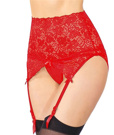 Porte Jarretelles Taille Haute En Dentelle Rouge