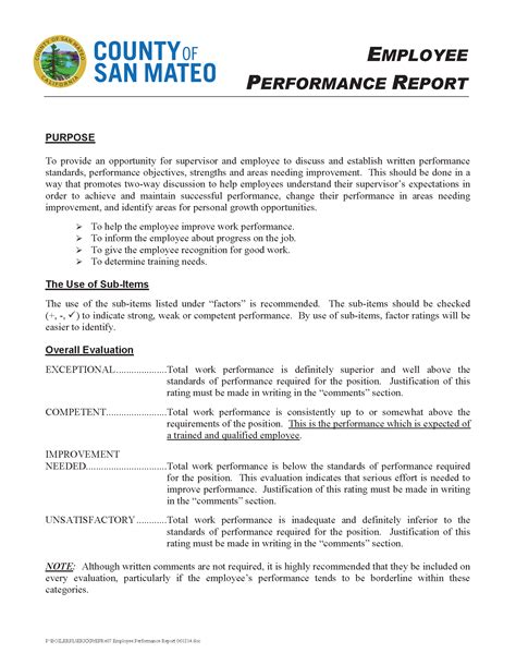 Sample Of Performance Evaluation Report For Employee