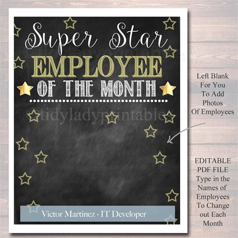 Editable Employee Of The Month Printable Office Printable Etsy