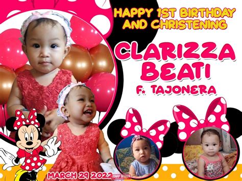 4x3 Happy 1st Birthday And Christening Clarizza Beati Minnie Mouse