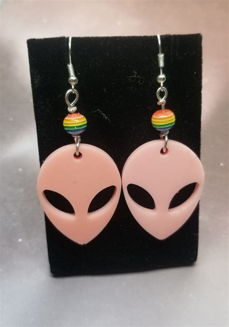 Rainbow Alien Earrings Glow In The Dark Ufo Resin Jewelry Etsy