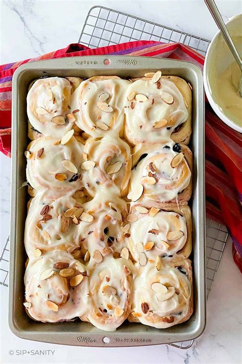 Cherry Sweet Rolls With Cream Cheese Icing Toasted Almonds Sip Sanity
