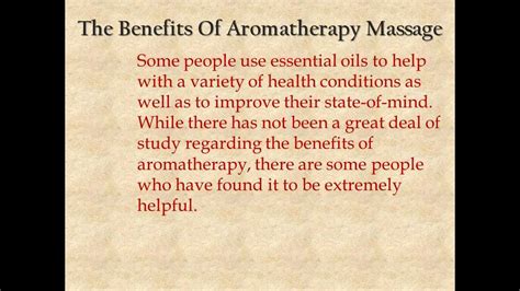 the benefits of aromatherapy massage youtube