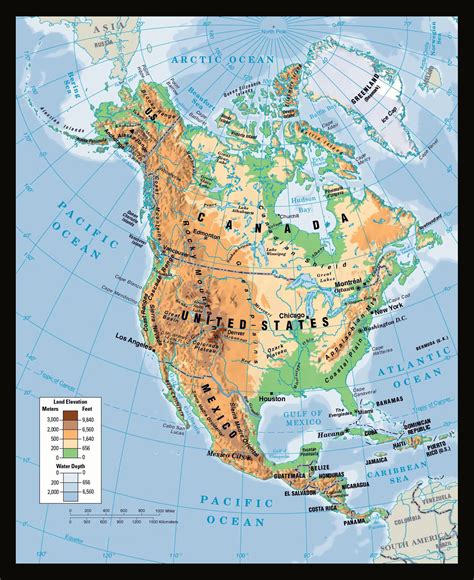 Large Physical Map Of North America North America