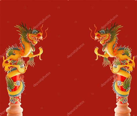 Two Beautiful Chinese Dragons On Red Background — Stock Photo