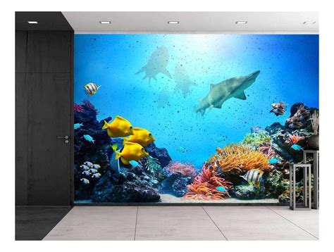 Large Wall Mural Aquarium With Coral Reef Colorful Fish