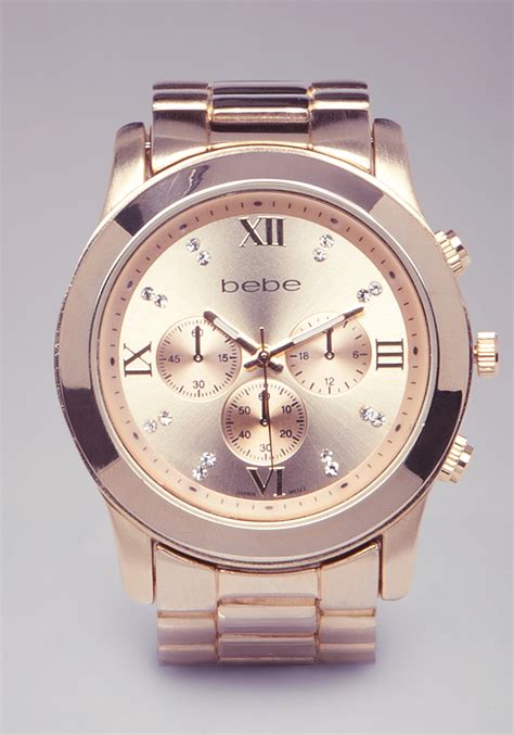 Find great deals on ebay for womens rose gold watch with crystals. Lyst - Bebe Large Boyfriend Watch in Metallic