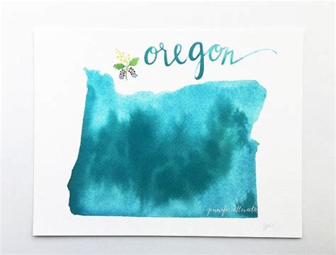 Oregon Watercolor State Art Print Home Decor By Jenniferallevato State