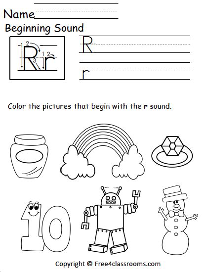 A small furry animal with long ears · race: Free Beginning Sounds Worksheet - Letter R - Free4Classrooms