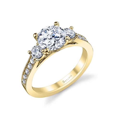 Three stone halo engagement rings. Three Stone Engagement Ring - Noella