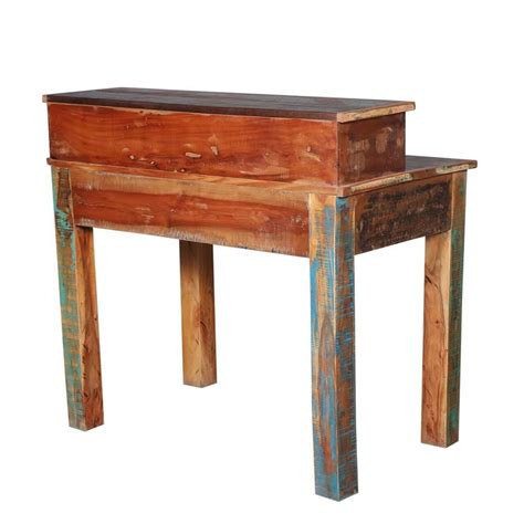 Writing desk that can double as a console table. Lawtey Rustic Reclaimed Wood 4 Drawer Desk with Hutch