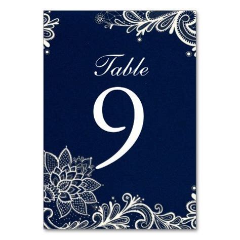 Vintage White Lace Pattern Navy Blue Wedding Table Number