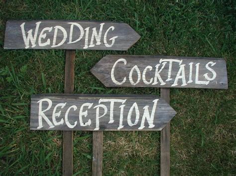 Set Of 3 Rustic Wood Wedding Directional Stake Signs Reception Ceremony