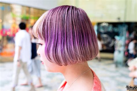 Pretty Purple Bob Hairstyle And Long Pastel Sweater In Harajuku Tokyo