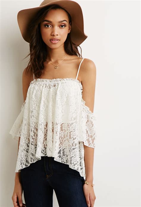 Lyst Forever 21 Lace Open Shoulder Top In White