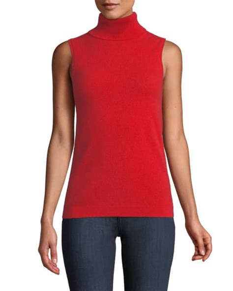 Neiman Marcus Cashmere Collection Cashmere Sleeveless Turtleneck Top