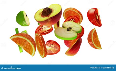 Fruit Segments On White Background 3d Illustration Stock Illustration