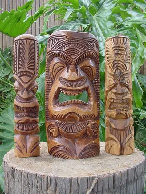 Lot Of 3 Vintage Hand Carved Hawaiian Tiki Statues Polynesian