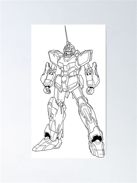 Unicorn Gundam Outline Black Poster For Sale By Mossloves Redbubble