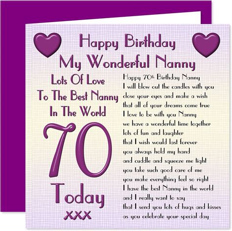 Nanny 70th Happy Birthday Card Lots Of Love To The Best Nanny In The World 70 Today Amazon