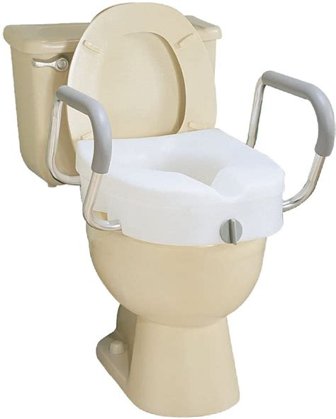 Carex E Z Lock Raised Toilet Seat With Armrests 5 Inch Riser Senior