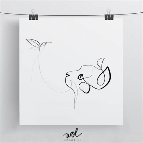 One line art face / watercolor flower. Schwarzweiss-Katzenkunst mit einer Linie - Kolibri-Druck ...