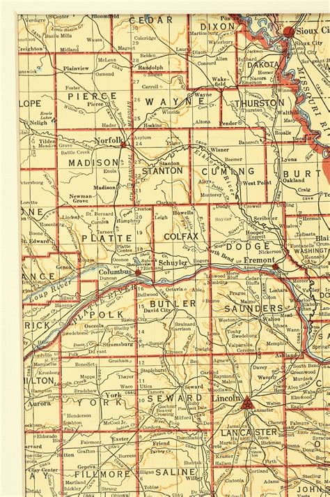 Southeast Nebraska Map Of Northeast Vicinity Area Map Matted Etsy