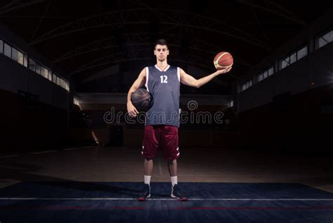 Basketball Player Holding Two Balls Stock Image Image Of View Adult